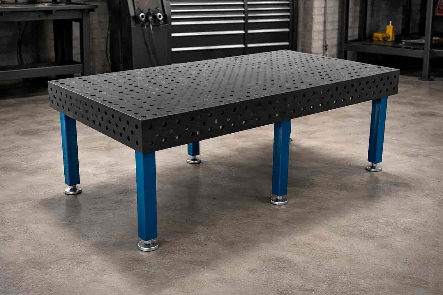 Imagen del producto Mesa de soldar 750×750 mm, tapa 4.75mm, laterales 100mm (2mm), costillas 2×2, altura 100mm (2.5mm)